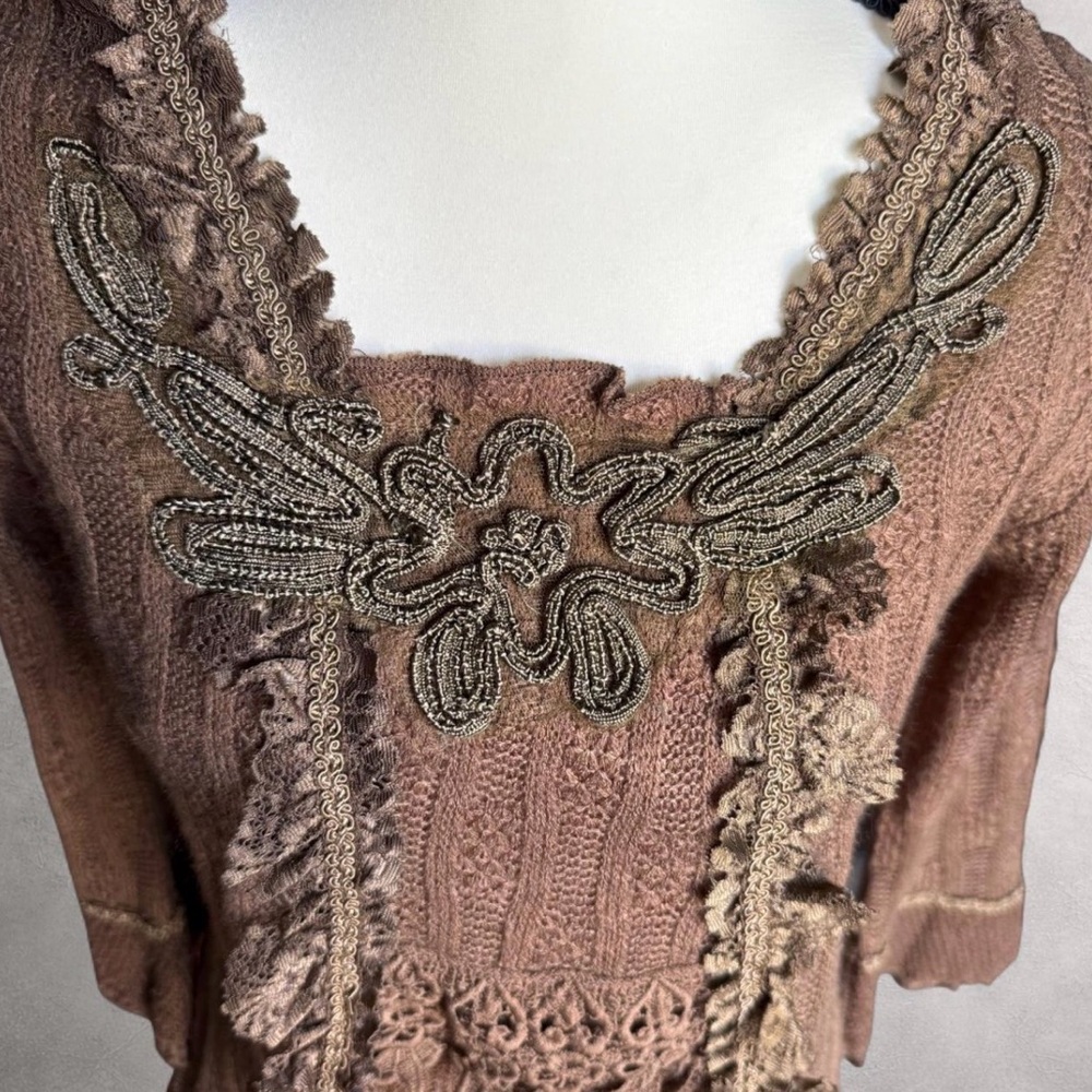 Pretty Angel Brown and Tan Lace Embellished‎ Blouse - Picture 2 of 9